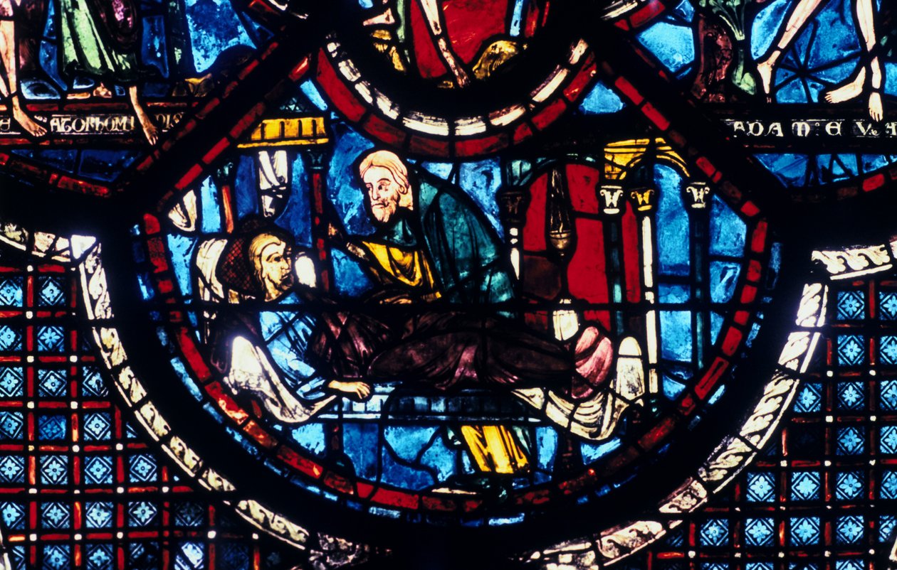 Il Buon Samaritano si prende cura del Pellegrino, vetrata, Cattedrale di Chartres, Francia, 1205-1215 da Unbekannt