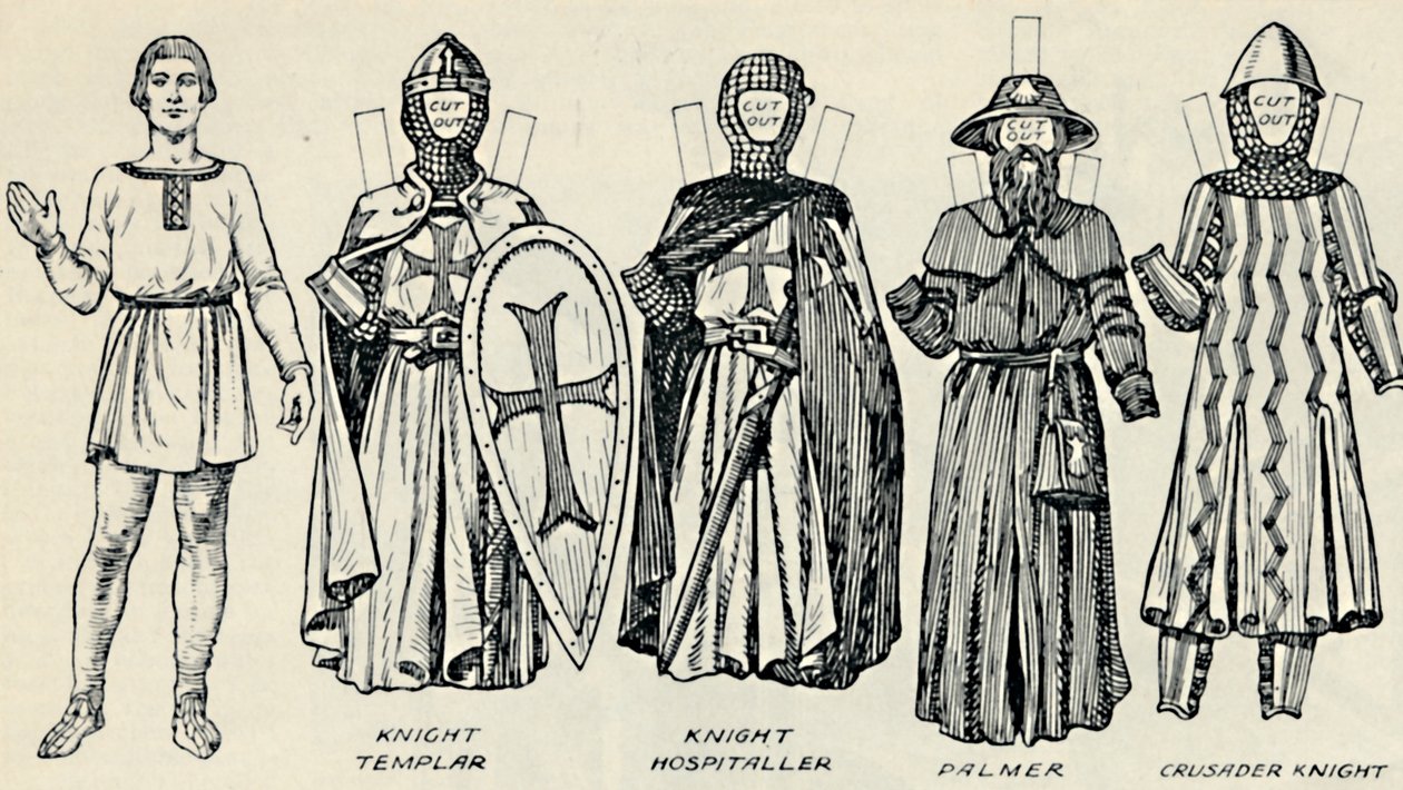La grande galleria del costume britannico: abiti vari indossati in epoca normanna, c1934 da Unbekannt