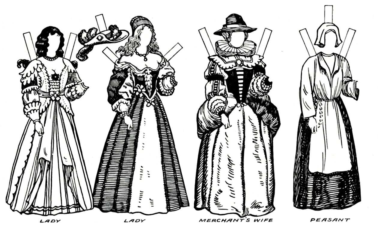 La grande galleria del costume storico: alcuni abiti del tempo di Carlo I, c1934 da Unbekannt