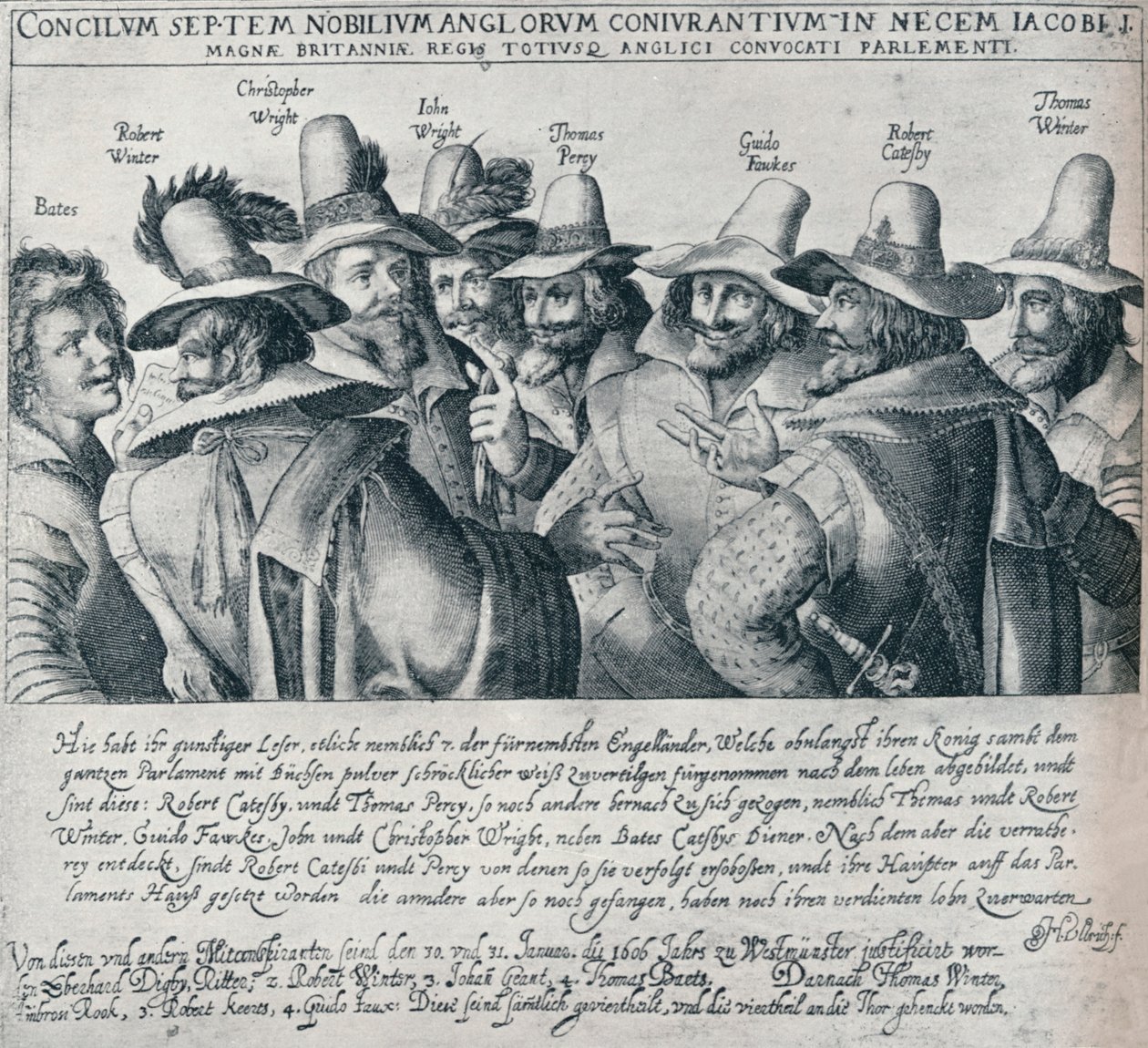 I cospiratori della Congiura delle Polveri e il loro servitore Bates, 1605, 1901 da Unbekannt