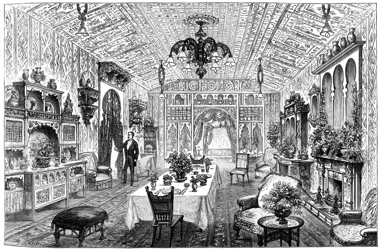 La sala da pranzo al Municipio, Birmingham, West Midlands, 1887 da Unbekannt