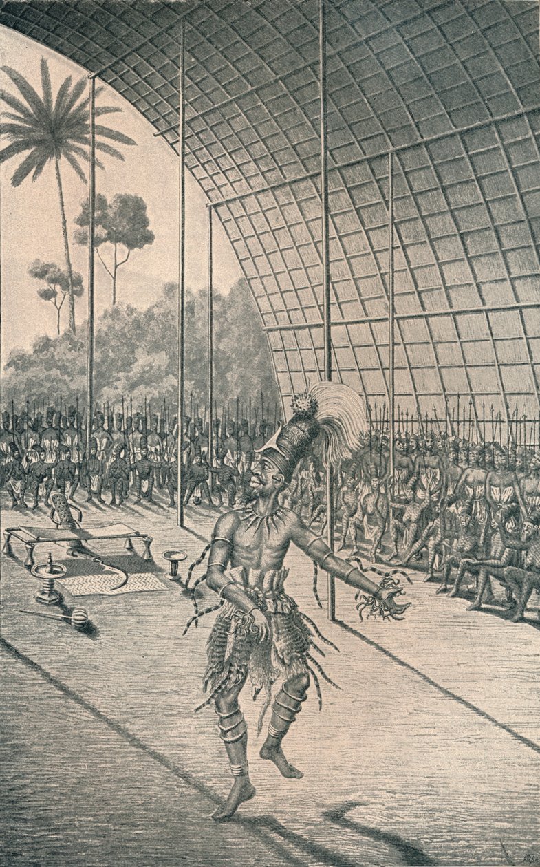 Il re Mangbattu Munsa danza davanti alle sue mogli e guerrieri, c1870, 1903 da Unbekannt