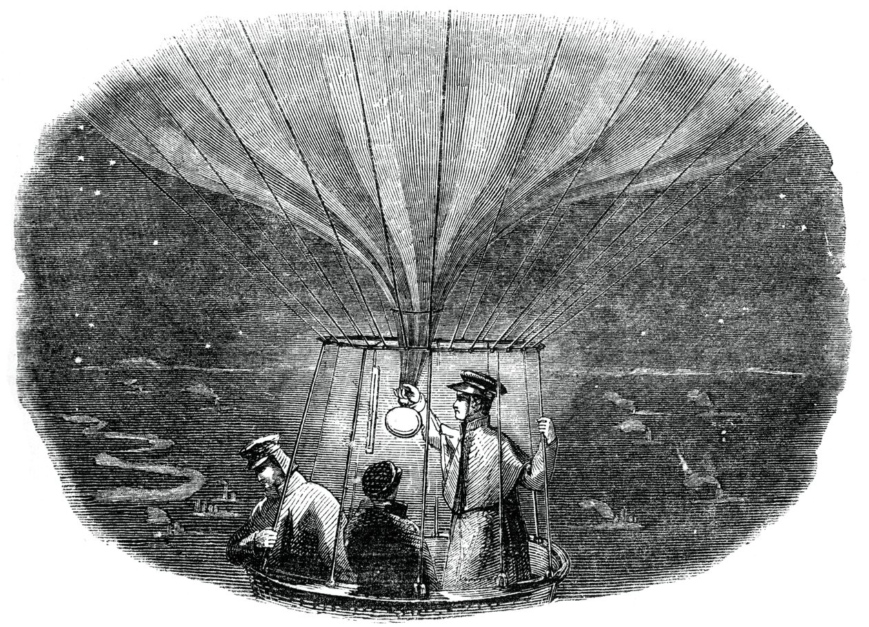 Il pallone Nassau che passa sopra Liegi di notte, 1836, 1886 da Unbekannt