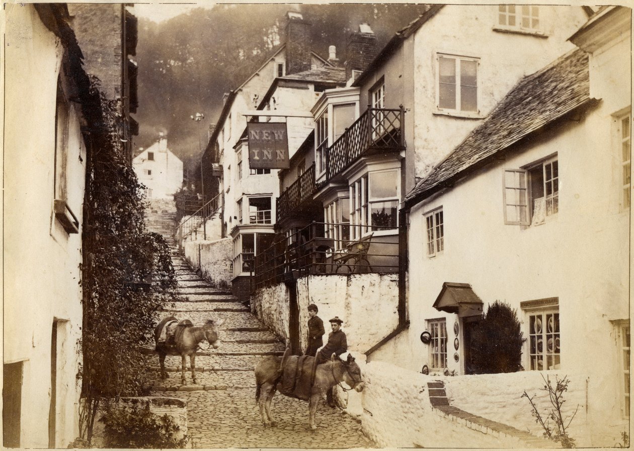 La nuova locanda e strada, Clovelly, Devon, fine XIX o inizio XX secolo da Unbekannt
