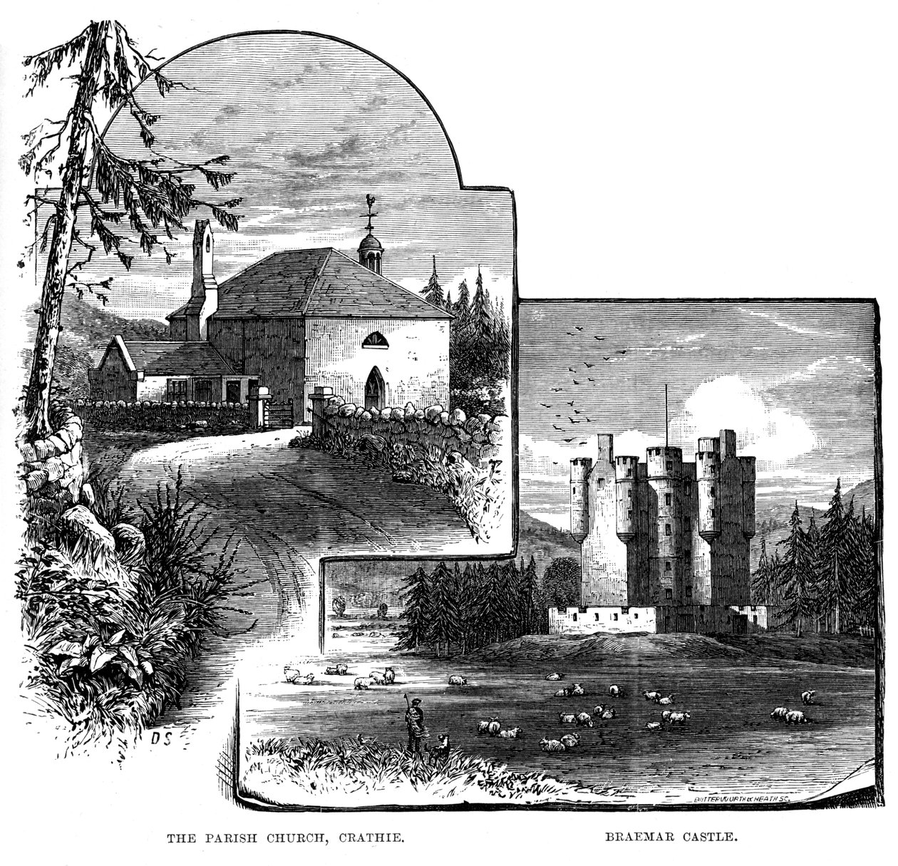 La chiesa parrocchiale, Crathie, e il castello di Braemar, Scozia, 1900 da Unbekannt