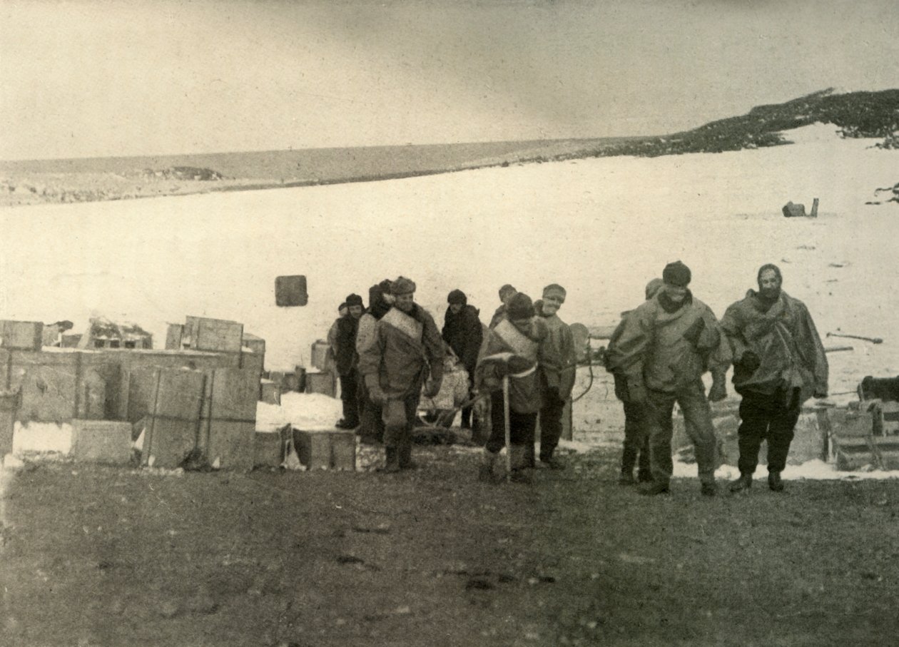 Il gruppo che salì sul Monte Erebus lasciando la capanna, 1908, 1909 da Unbekannt