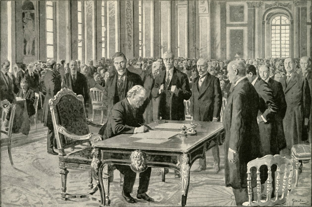 Il Primo Ministro della Gran Bretagna firma il trattato di pace, 1919 da Unbekannt