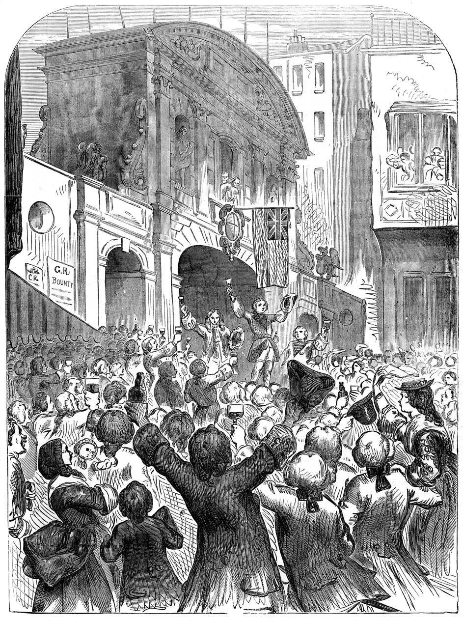 Il Principe di Galles brinda al successo della guerra a Temple Bar, Londra, XVIII secolo, XIX secolo da Unbekannt