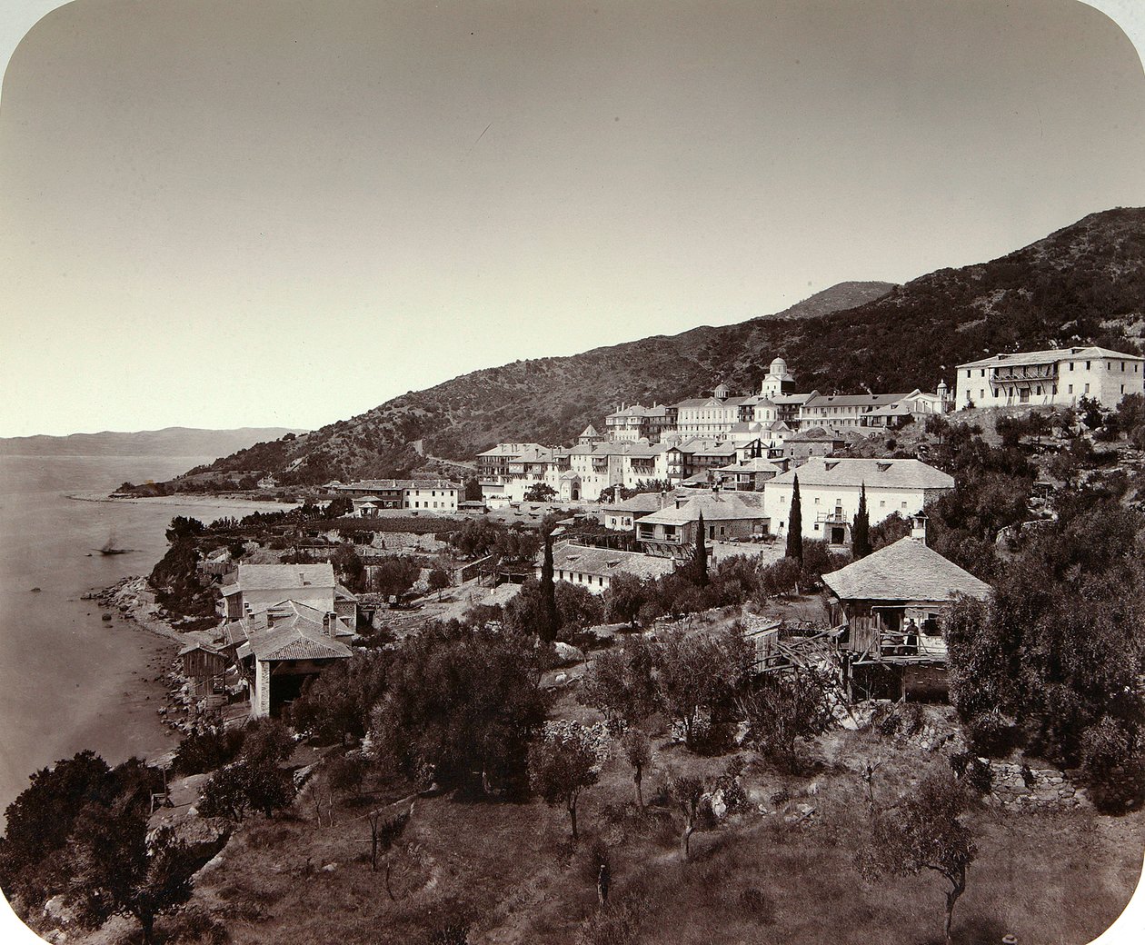 Il Monastero Rossikon di San Panteleimon sul Monte Athos, Grecia, 1860s da Unbekannt