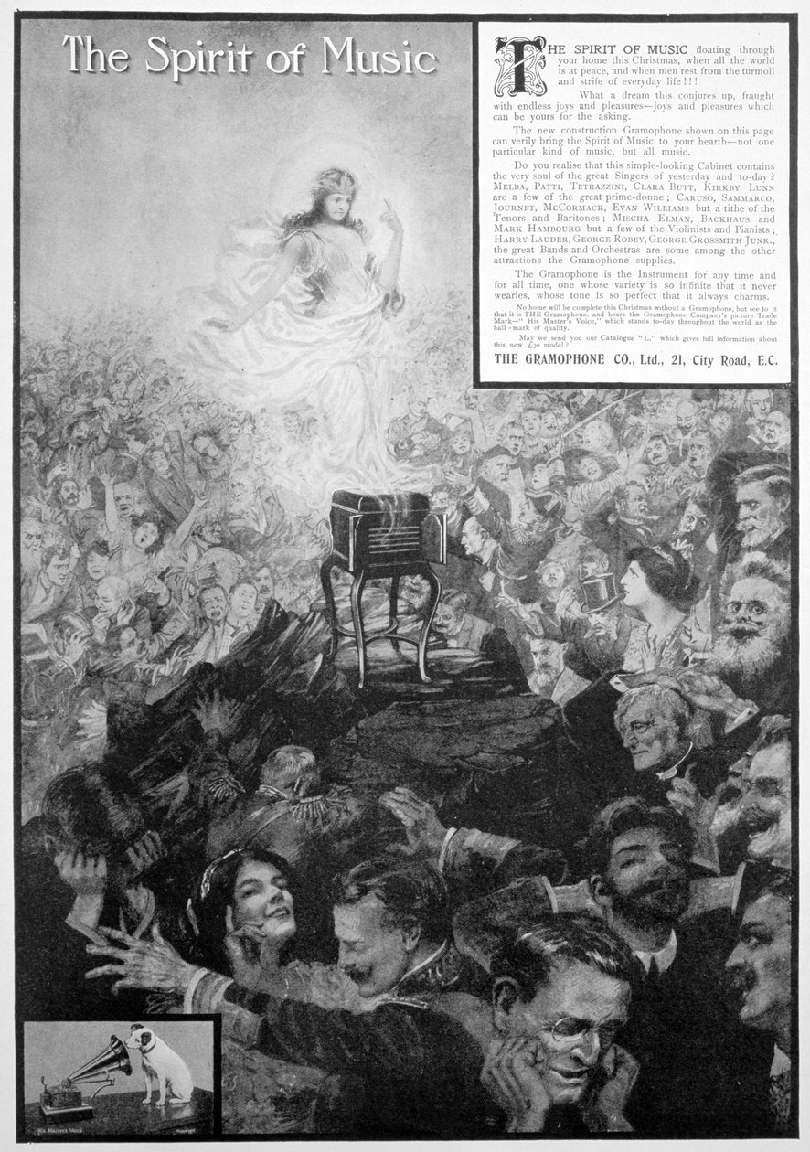 Lo Spirito della Musica, pubblicità per la Gramophone Co, 1910 da Unbekannt