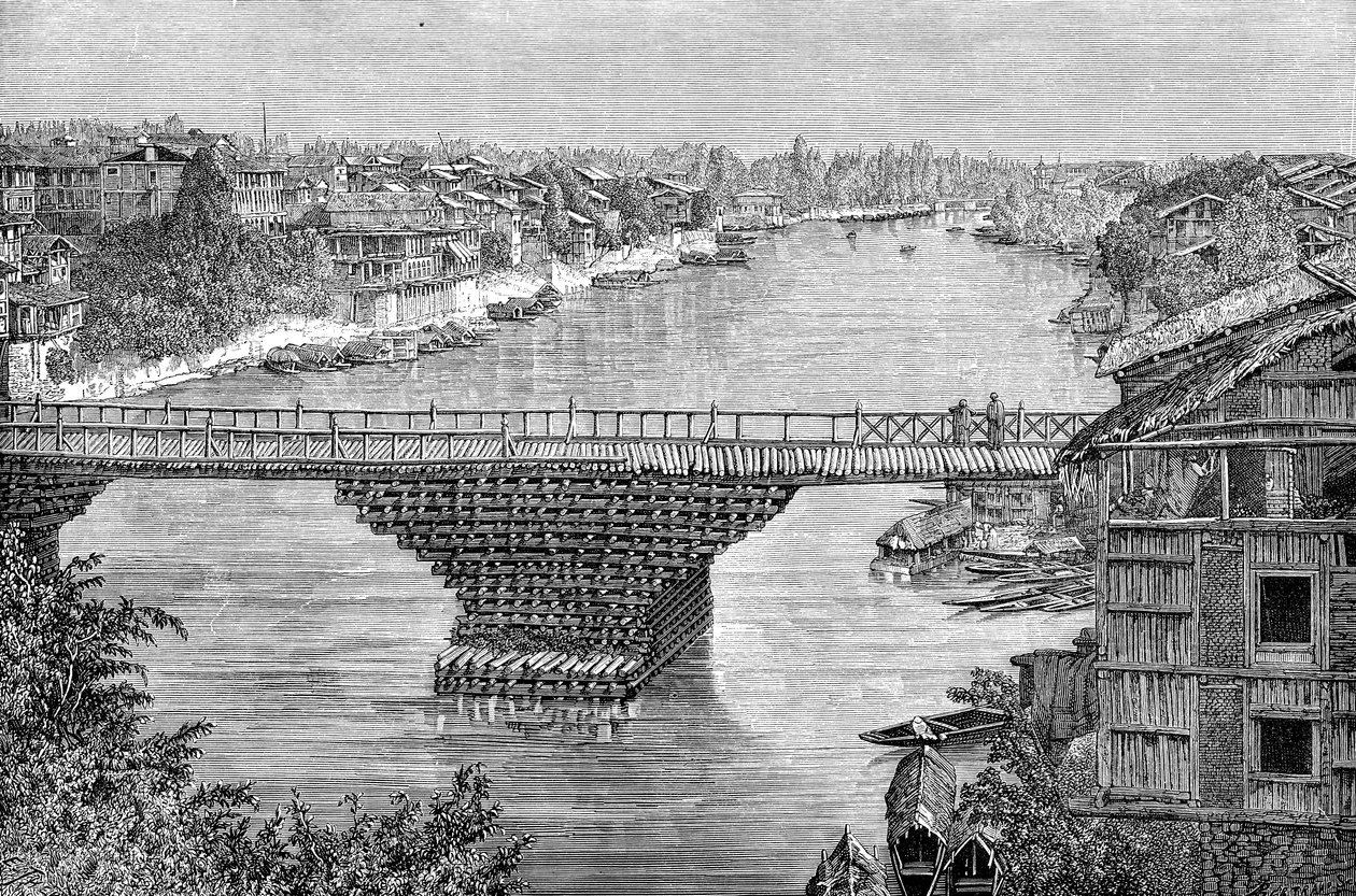 Il ponte Srinagar sul fiume Jhelum, Pakistan, 1895 da Unbekannt