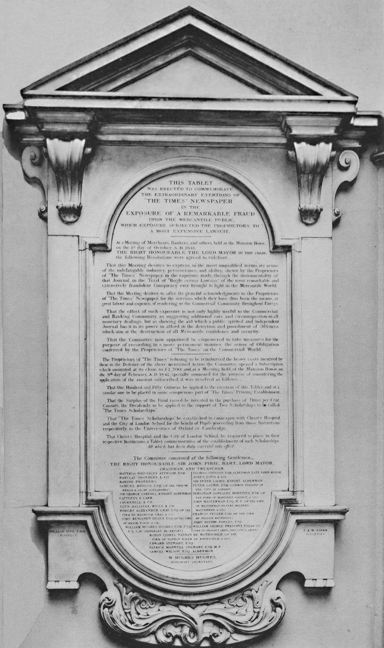 Il Memoriale del Times a Lloyds, c1800s, 1928 da Unbekannt