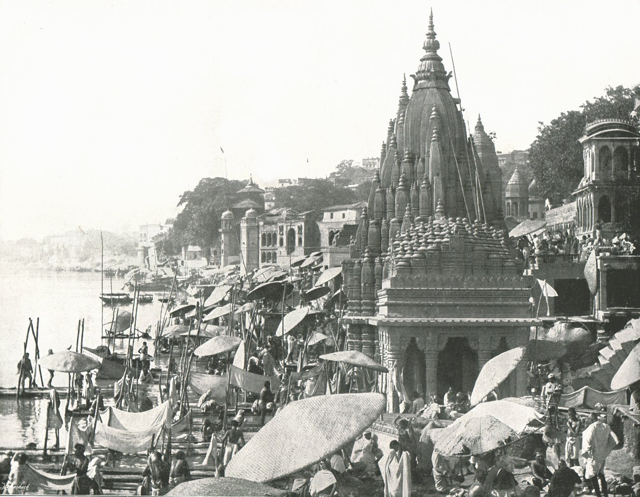 Lo stagno di Vishnu e Ghat, Benares, India, 1895 da Unbekannt