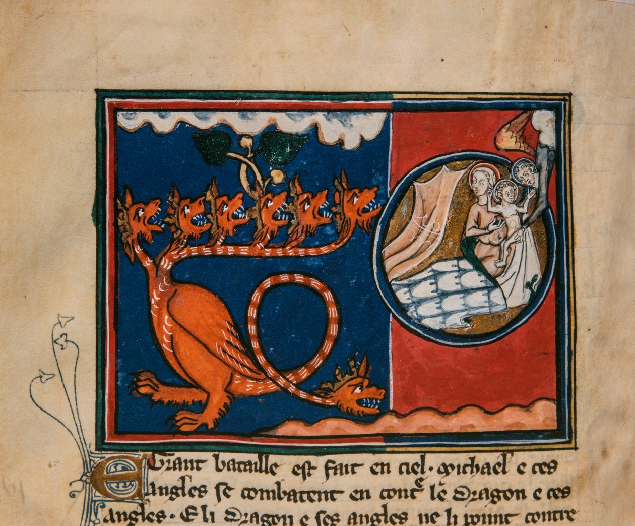 La donna e il drago. Miniatura da: Apocalisse di San Giovanni, ca 1320 da Unbekannt