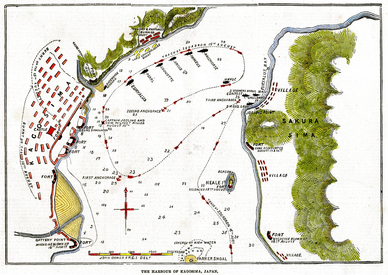 Il bombardamento della Marina Reale del porto di Kagoshima, Giappone, 1863 da Unbekannt