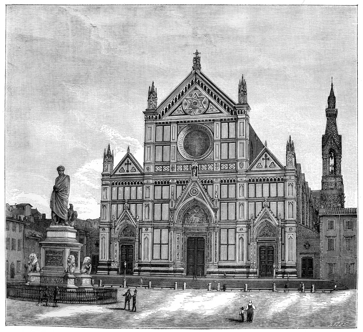 La chiesa e la piazza della Basilica di Santa Croce, Firenze, Italia, 1882 da Unbekannt