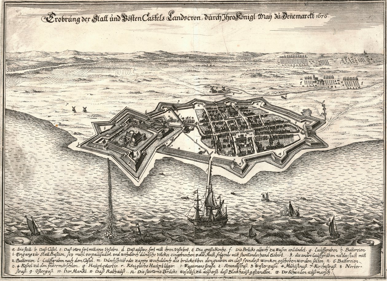 Le fortificazioni di Landskrona, Svezia, catturate dai danesi nella guerra di Scania, 1676 da Unbekannt