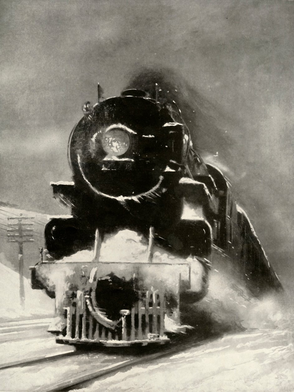 La furia della bufera non fa impressione su questa locomotiva mastodontica, 1935 da Unbekannt