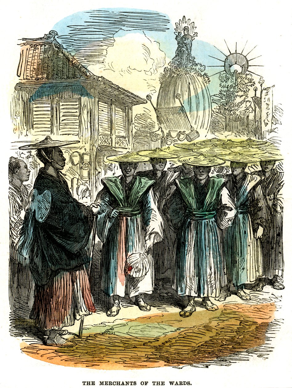 I mercanti del quartiere, processione del festival di Capodanno a Yokohama, Giappone, 1872 da Unbekannt