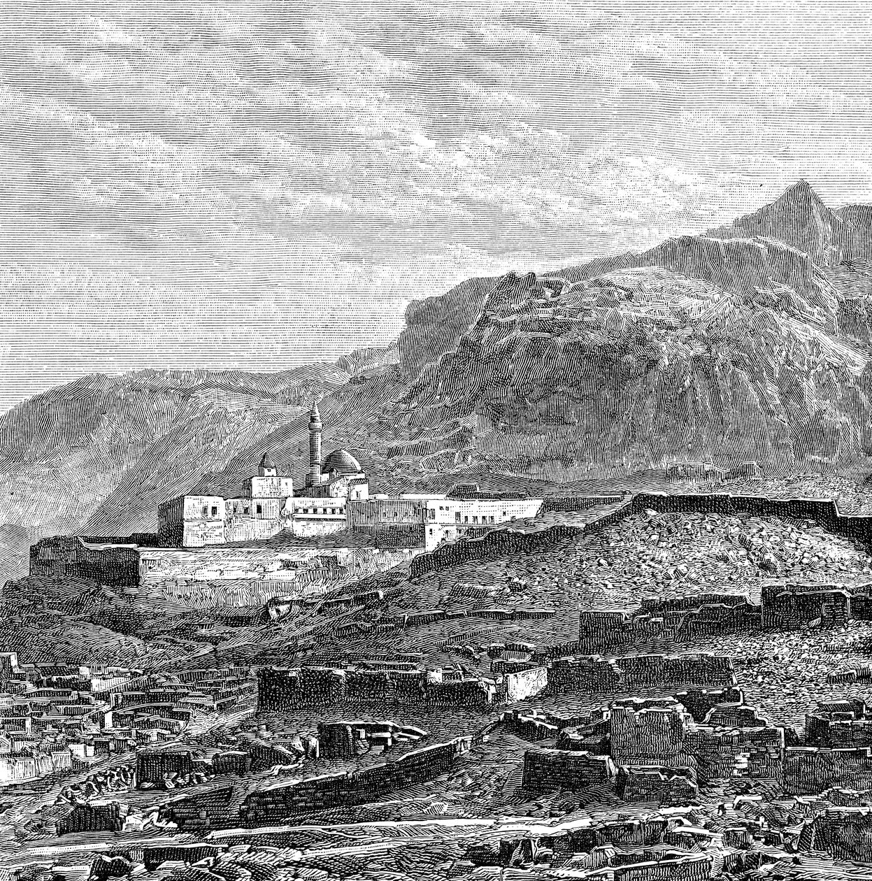 La moschea e il quartiere in rovina di Bayazid Dogubayazit, Turchia, 1895 da Unbekannt