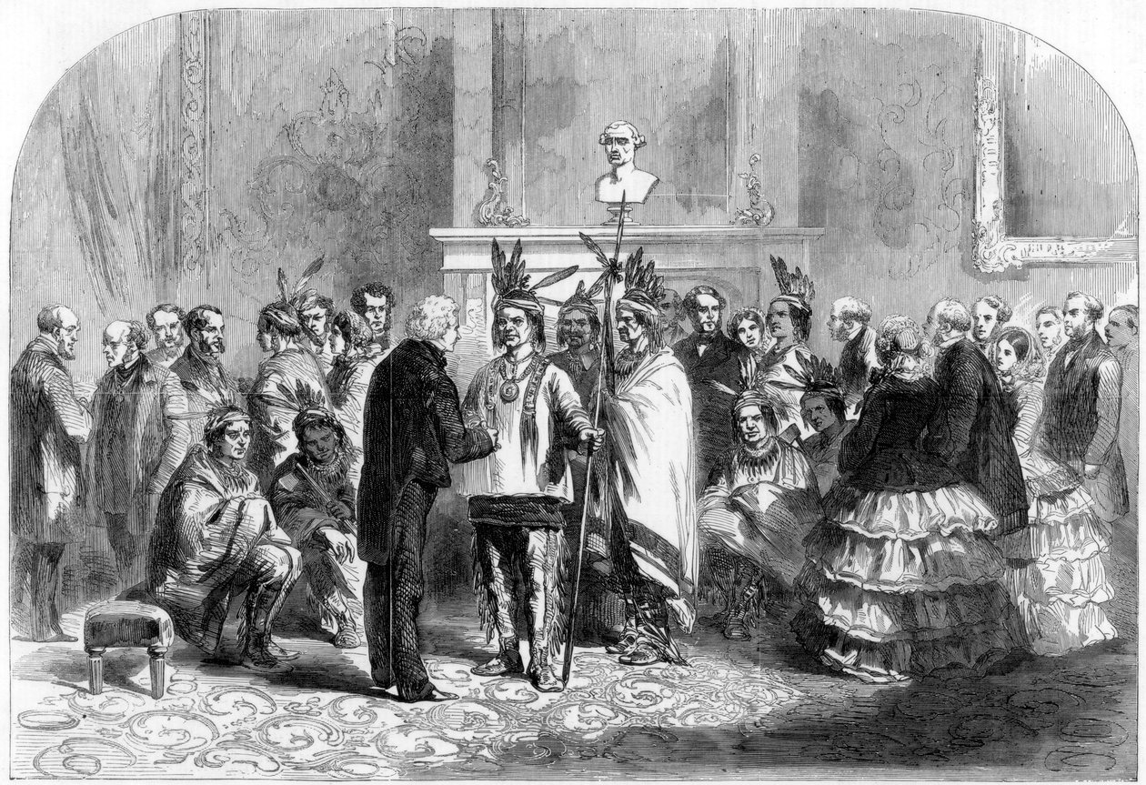 Il presidente degli Stati Uniti induce le tribù ostili a stringersi la mano, 1858 da Unbekannt