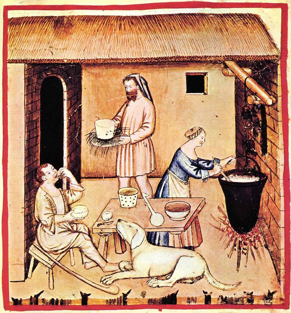La produzione del formaggio. Una miniatura dal Tacuinum Sanitatis, seconda metà del XIV secolo da Unbekannt