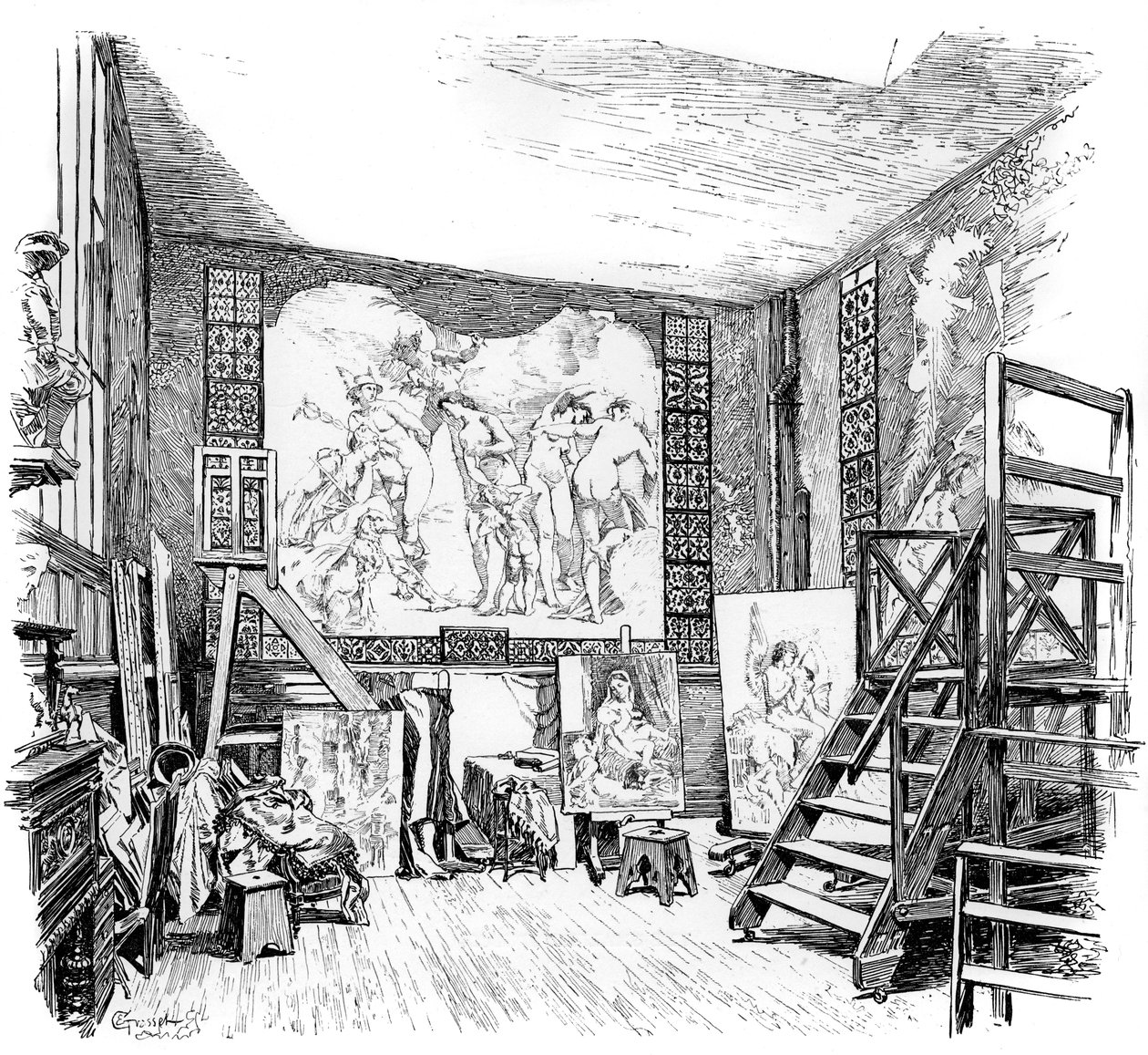 Lo studio di Paul-Jacques-Aimé Baudry, c1880-1882 da Unbekannt