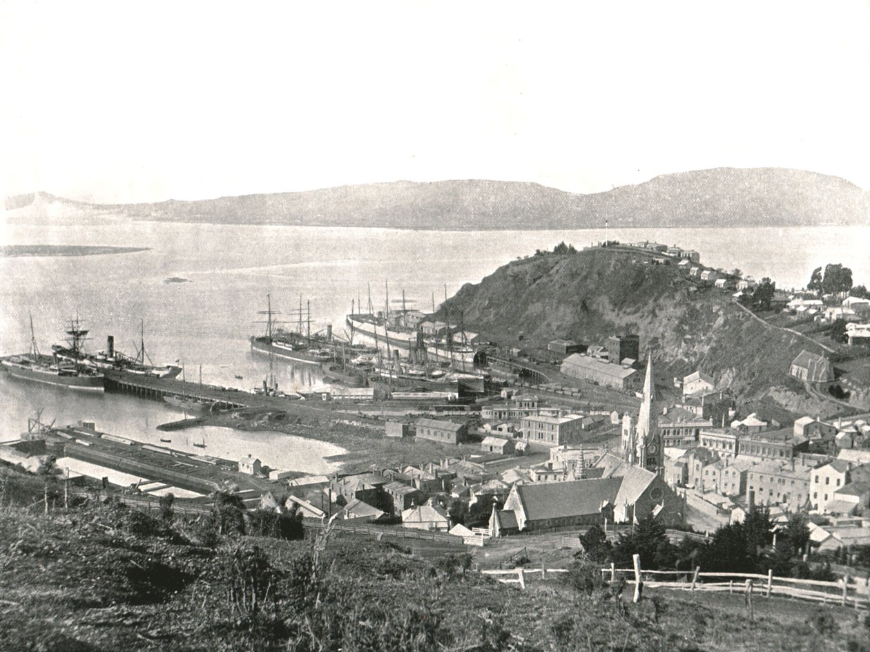 La città e il porto, Port Chalmers, Nuova Zelanda, 1895 da Unbekannt