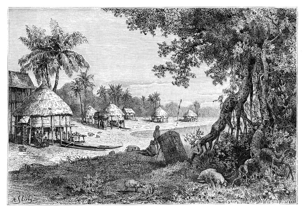 Il villaggio di Sawi, Car-Nicobar, Isole Nicobare, India, 1895 da Unbekannt
