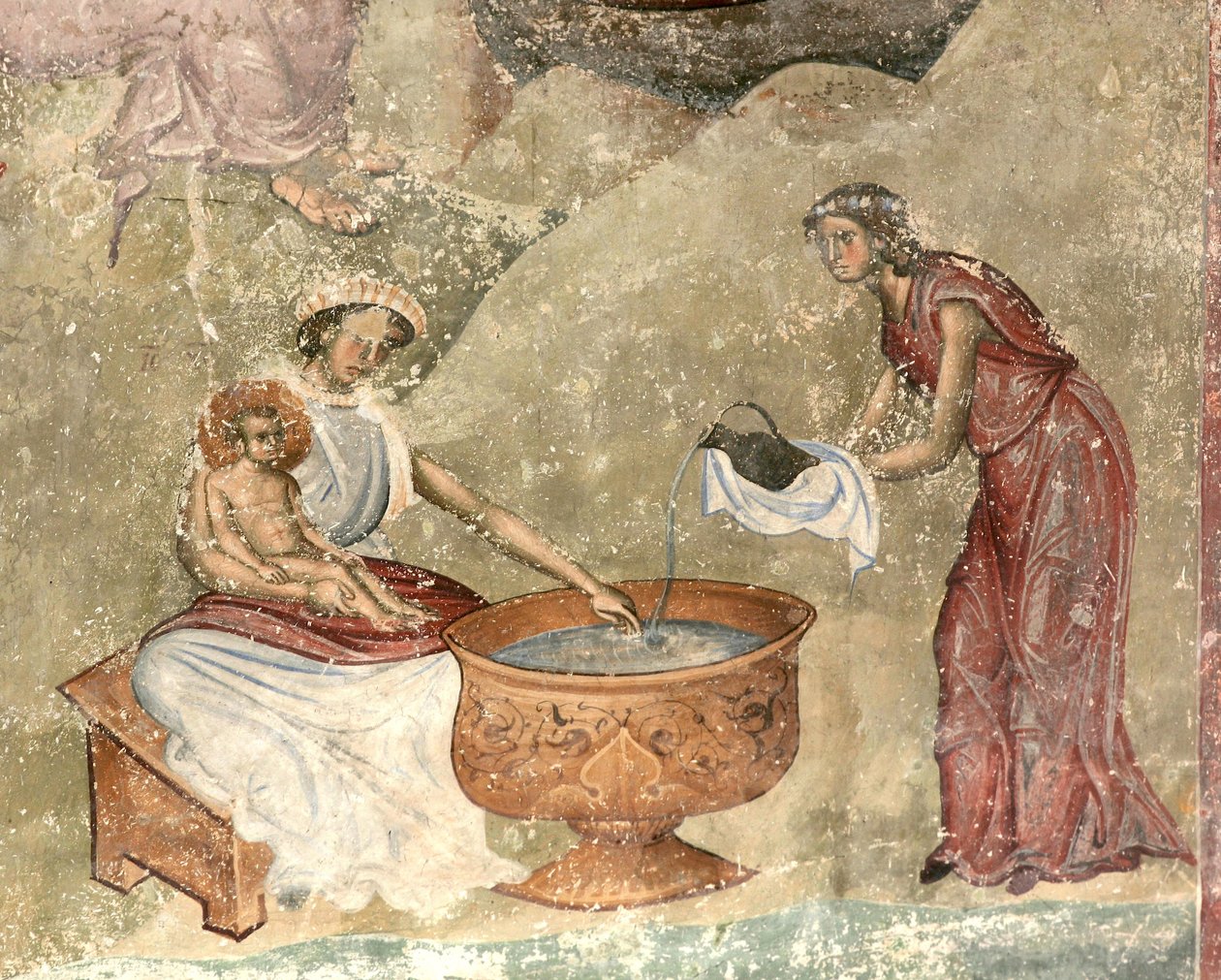 Il lavaggio del bambino nella scena della natività da Unbekannt