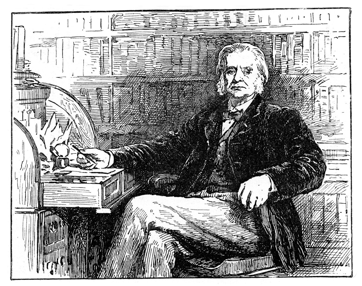 Thomas Henry Huxley, biologo britannico, alla sua scrivania, c1880 da Unbekannt