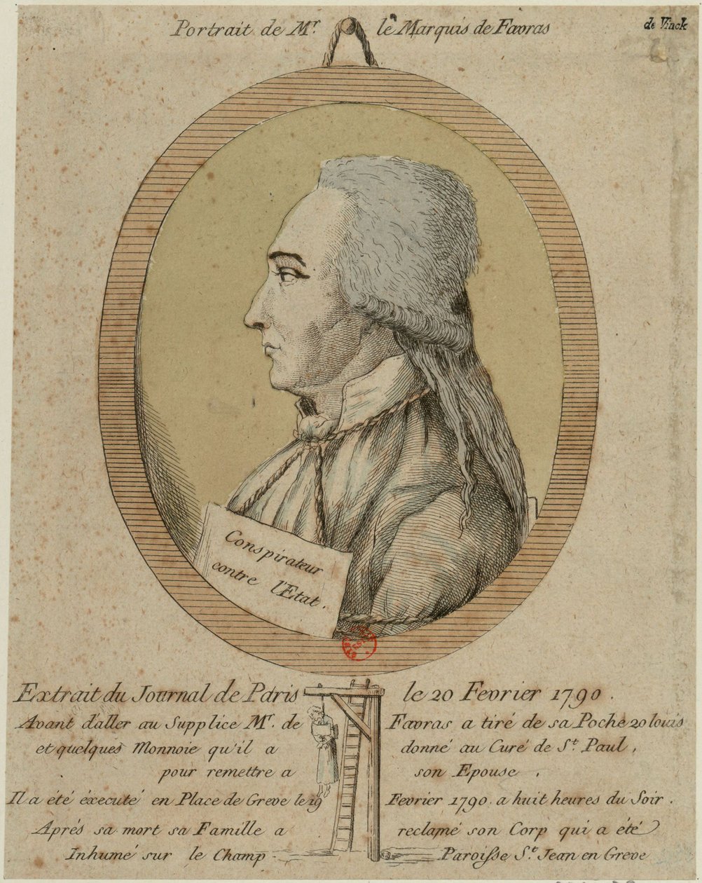 Thomas de Mahy, Marchese de Favras 1744-1790. Dal Journal de Paris del 20 febbraio 1790, 1790 da Unbekannt