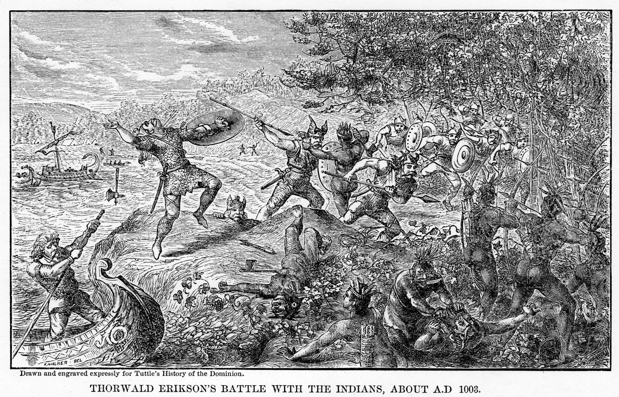 Battaglia di Thorwald Erikson con gli indiani, circa 1003 d.C., 1877 da Unbekannt