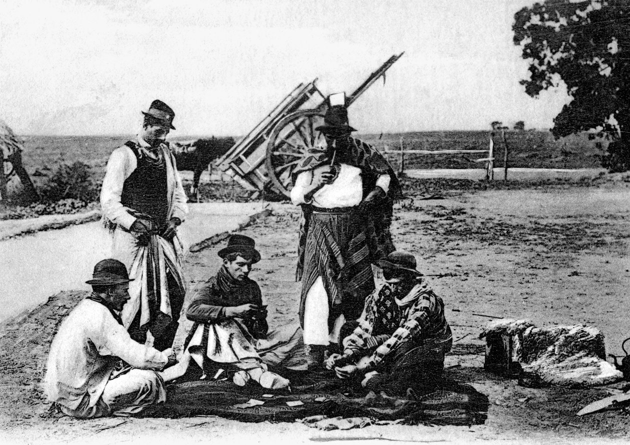 Tre uomini che giocano a carte, Uruguay, c1900 da Unbekannt