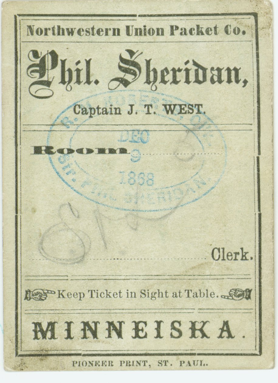 Biglietto per il battello a vapore Phil. Sheridan, 9 dicembre 1868 da Unbekannt