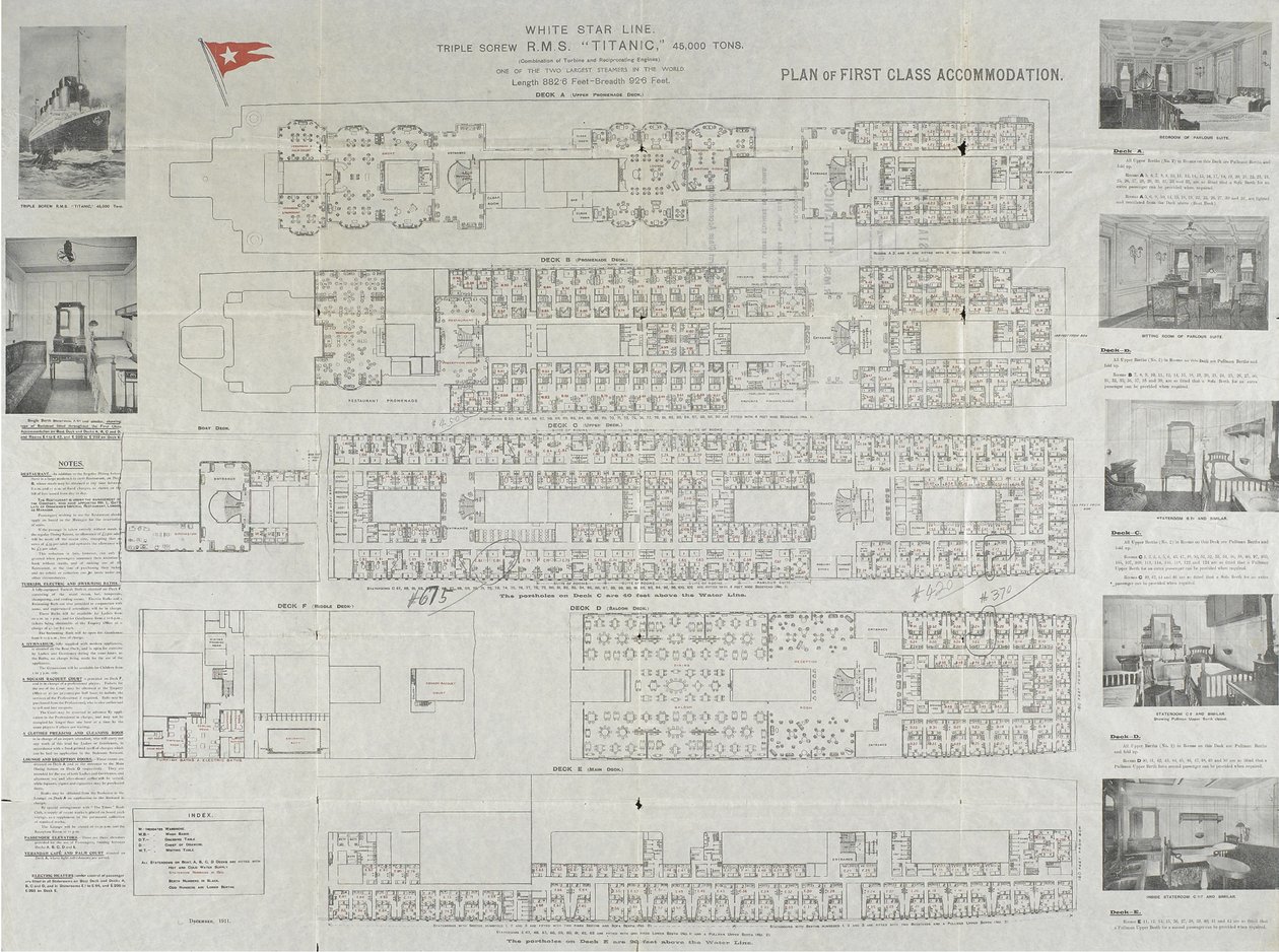 Piano del ponte di prima classe del Titanic, 1911 da Unbekannt