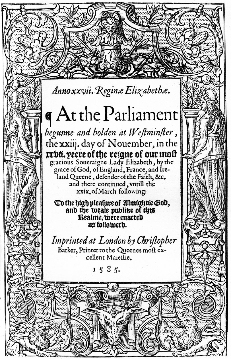 Pagina del titolo degli Atti del Parlamento, 1585, 1893 da Unbekannt