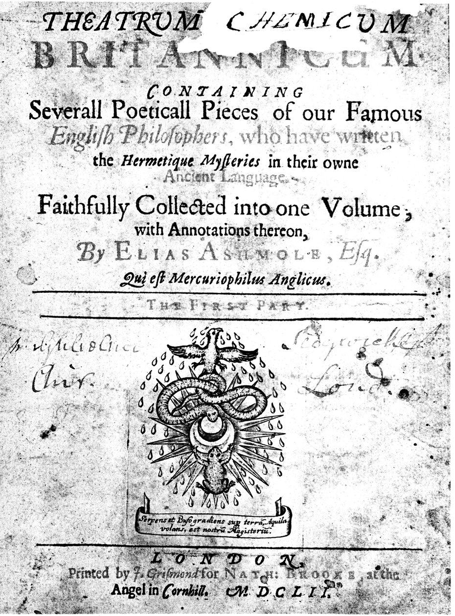 Pagina del titolo di Theatrum Chemicum Britannicum di Elias Ashmole, 1652 da Unbekannt