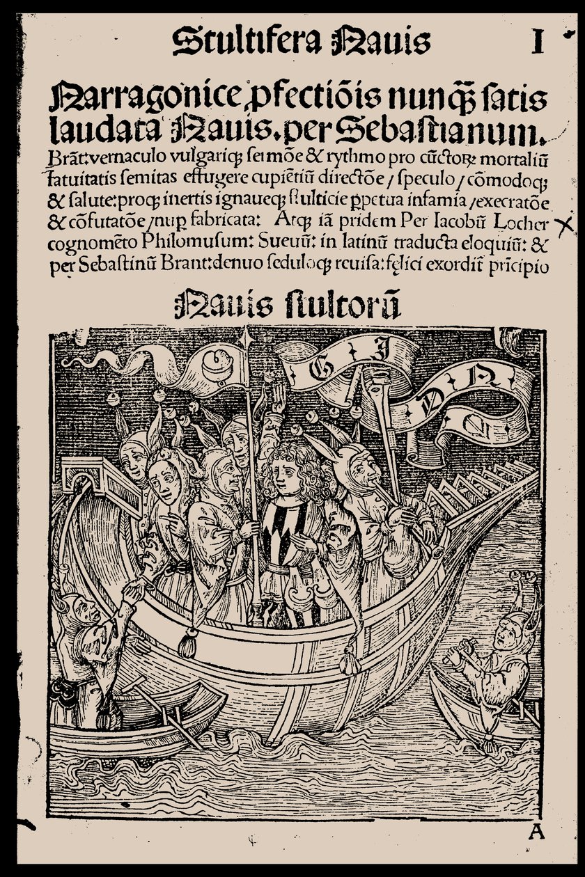 Pagina del titolo del libro La nave dei folli di Sebastian Brant, 1497 da Unbekannt