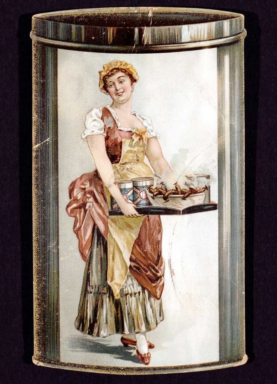 Cartolina commerciale per wurstel in scatola prodotti da Heinrich Bauer di Francoforte sul Meno, Germania, c1895 da Unbekannt