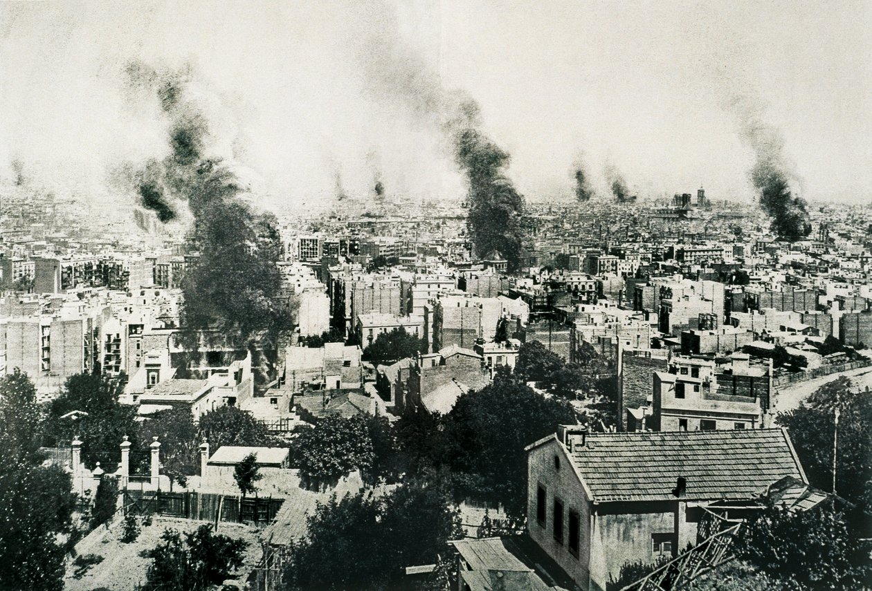 Settimana Tragica 1909, Incendio dei conventi. Immagine pubblicata sulla rivista "La Actualidad". Barcellona, Spagna da Unbekannt