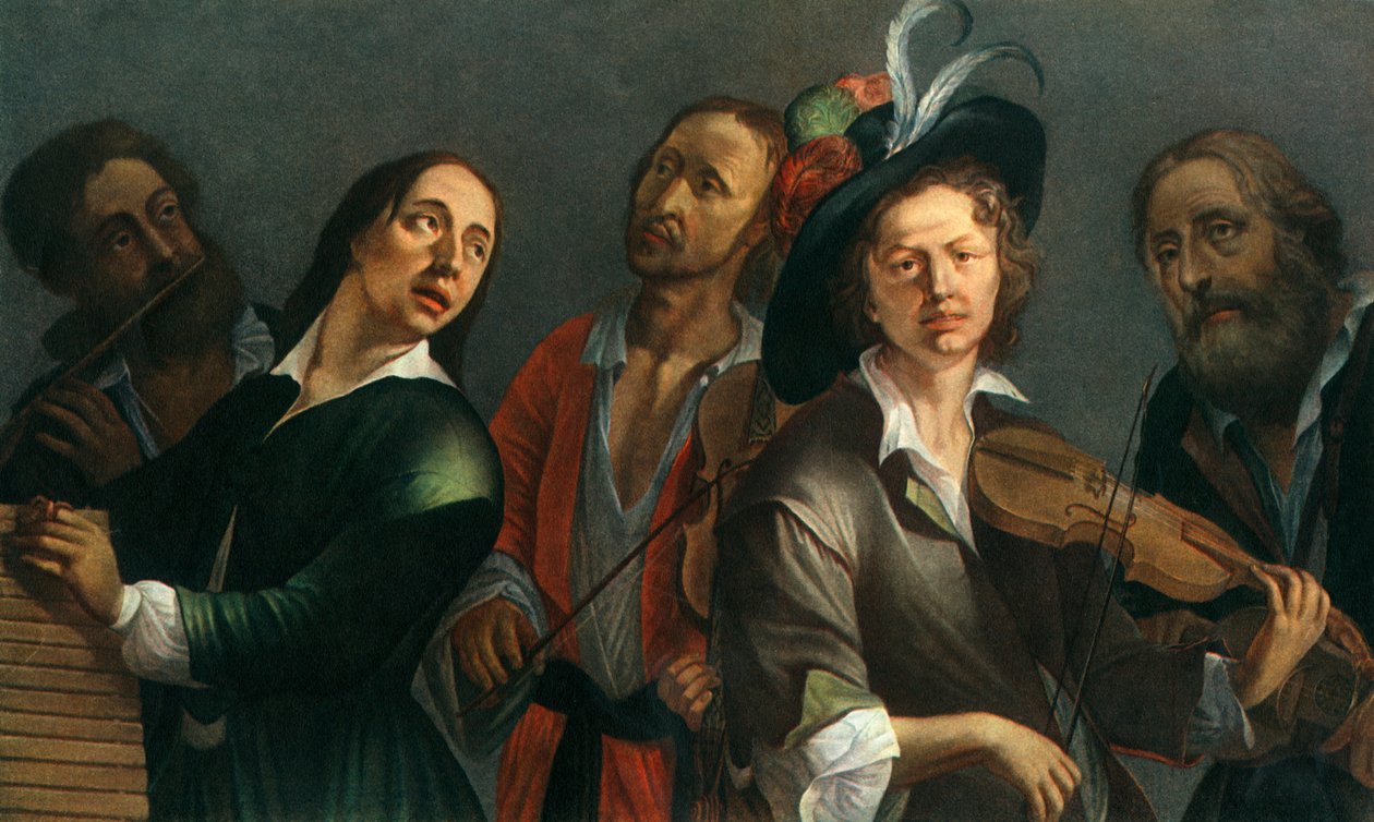 Flauto traverso, xilofono, viola e violino, pittore ceco sconosciuto della seconda metà del XVII secolo da Unbekannt