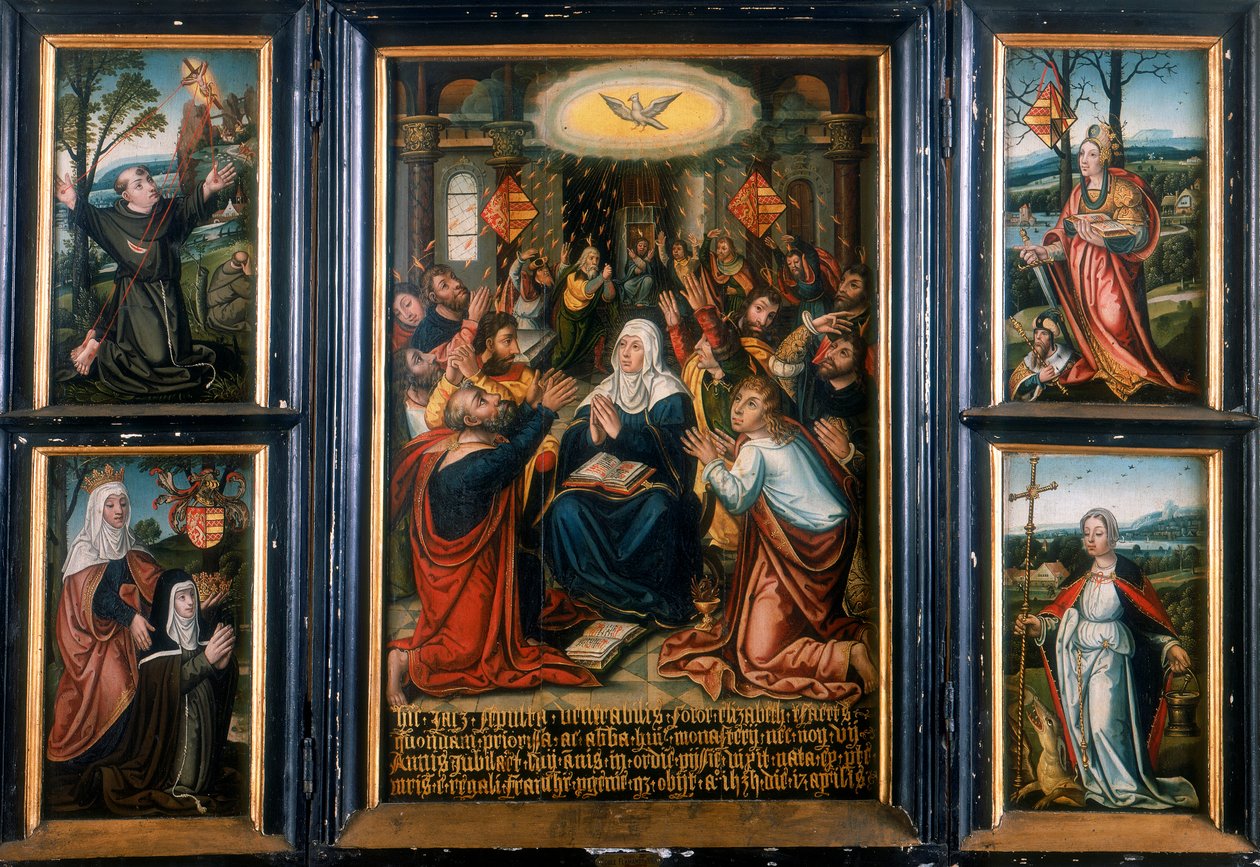 Trittico, con il pannello centrale che mostra lo Spirito Santo a Pentecoste da Unbekannt