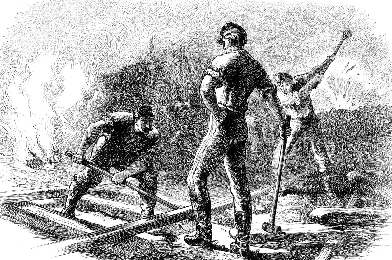 Truppe che strappano una ferrovia, Guerra Civile Americana, 1861-1865 c1880 da Unbekannt