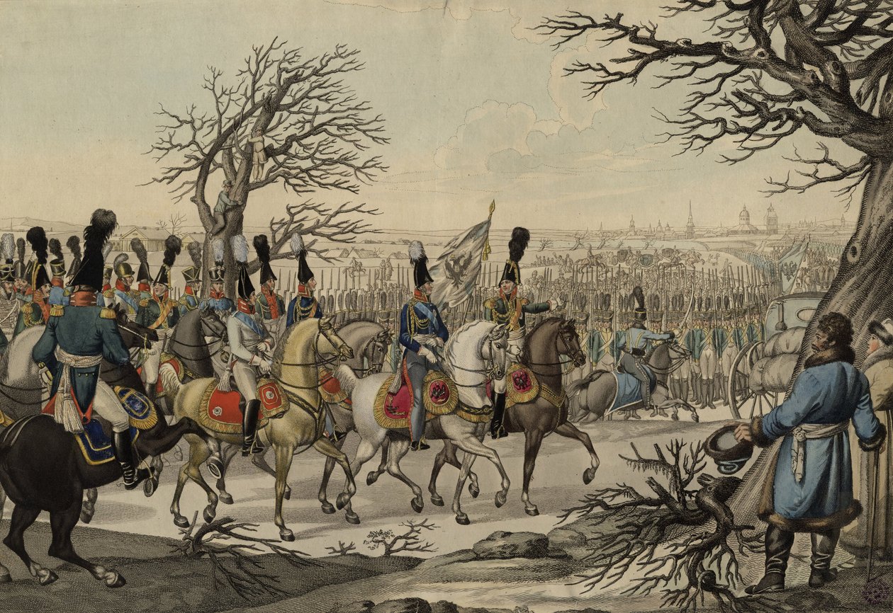 Zar Alessandro I e Re Federico Guglielmo III davanti alle truppe da Unbekannt