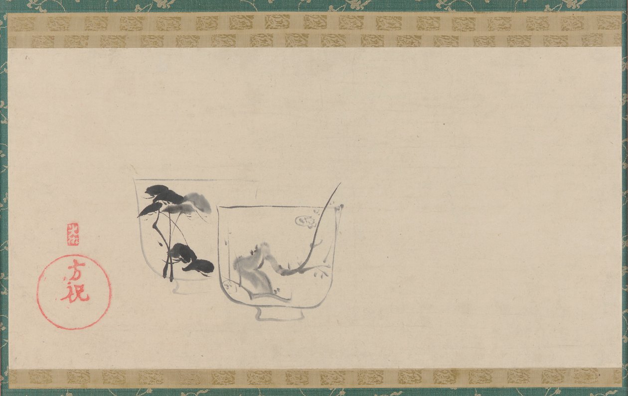 Due tazze decorate rispettivamente con pino e prugna, periodo Edo, probabilmente XIX secolo da Unbekannt