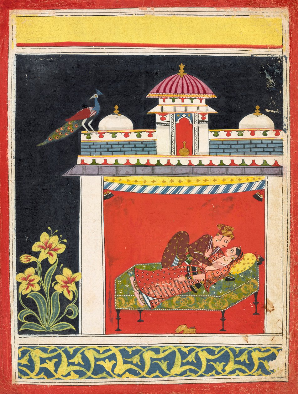 Due amanti in un padiglione, da Amarushataka Cento poesie di Amaru..., ca. 1680 da Unbekannt