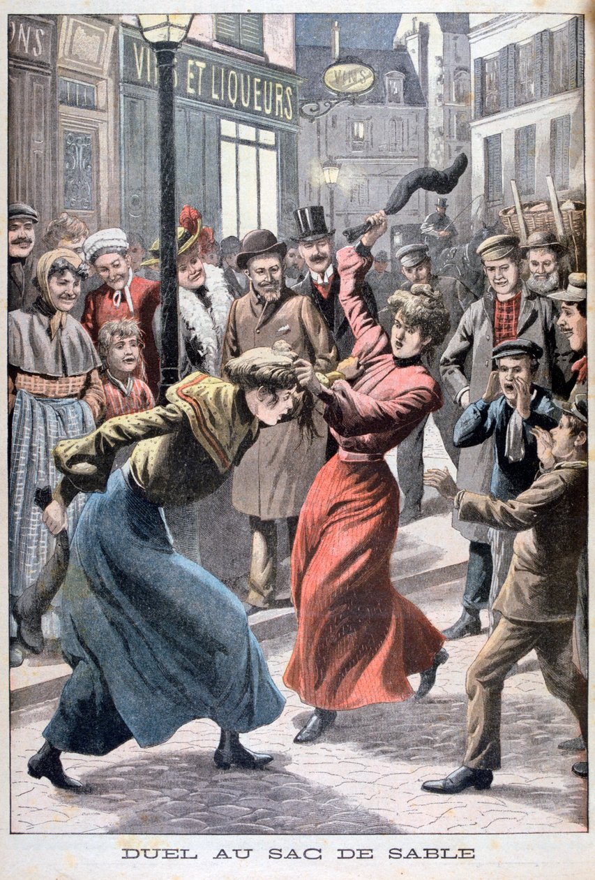 Due donne che combattono con sacchi di sabbia, 1903 da Unbekannt