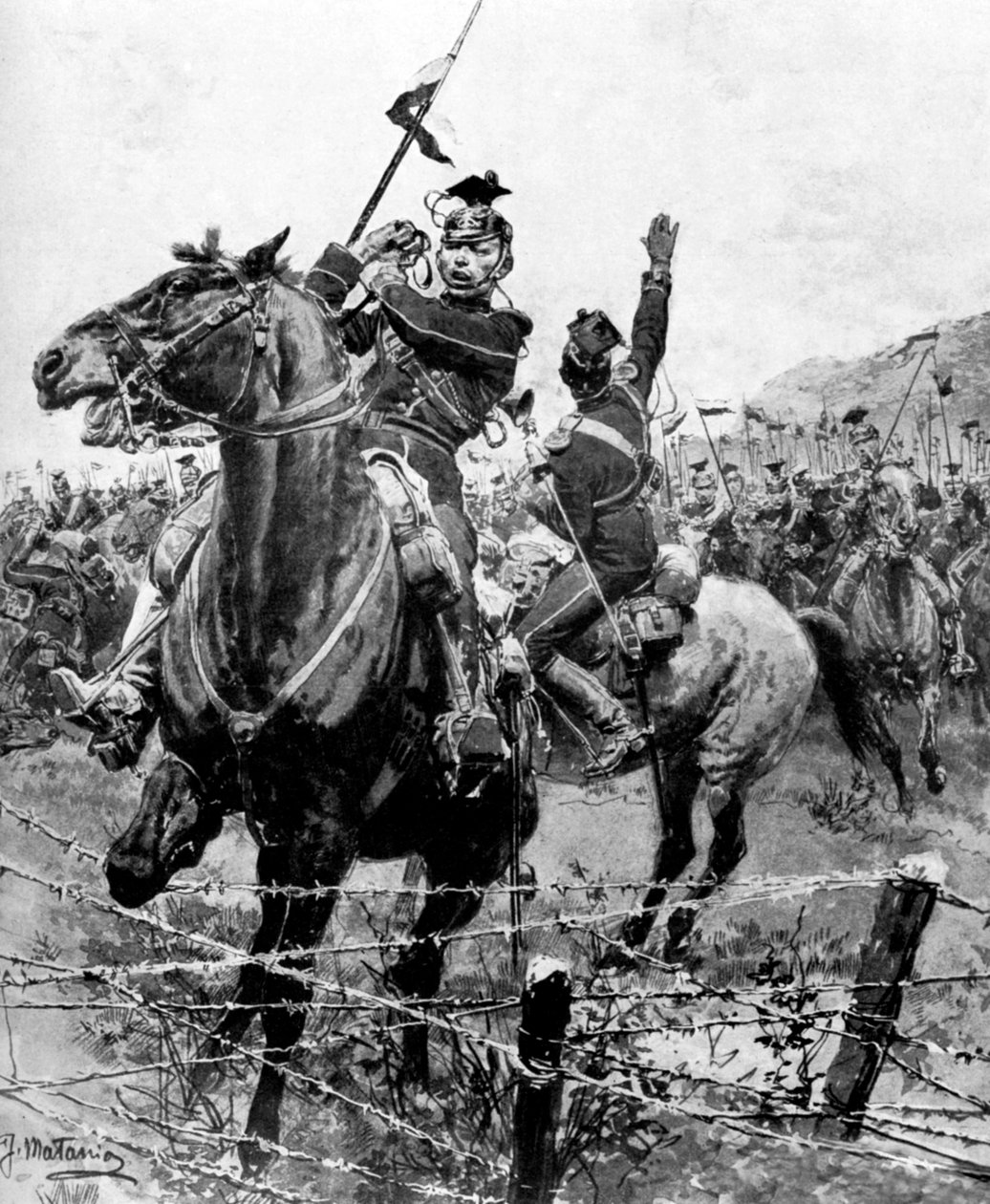 Ussari fermati dal filo spinato vicino a Liegi, Belgio, Prima Guerra Mondiale, 1914 da Unbekannt