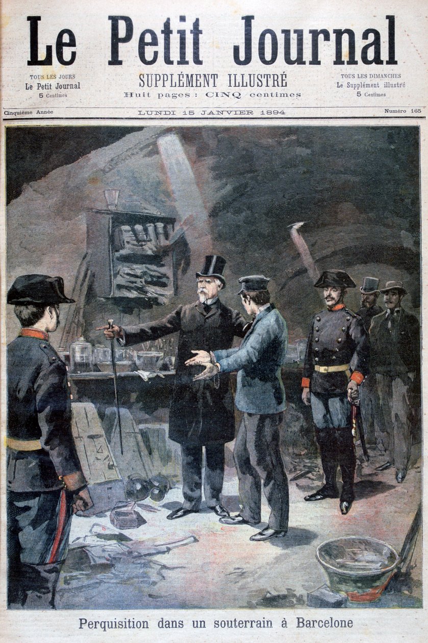 Ricerca sotterranea di anarchici, Barcellona, 1894 da Unbekannt